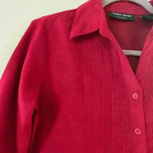 EUC Lemon Grass Studio Dark Red Button Down Polyester Blouse Women’s PS - Picture 3 of 12